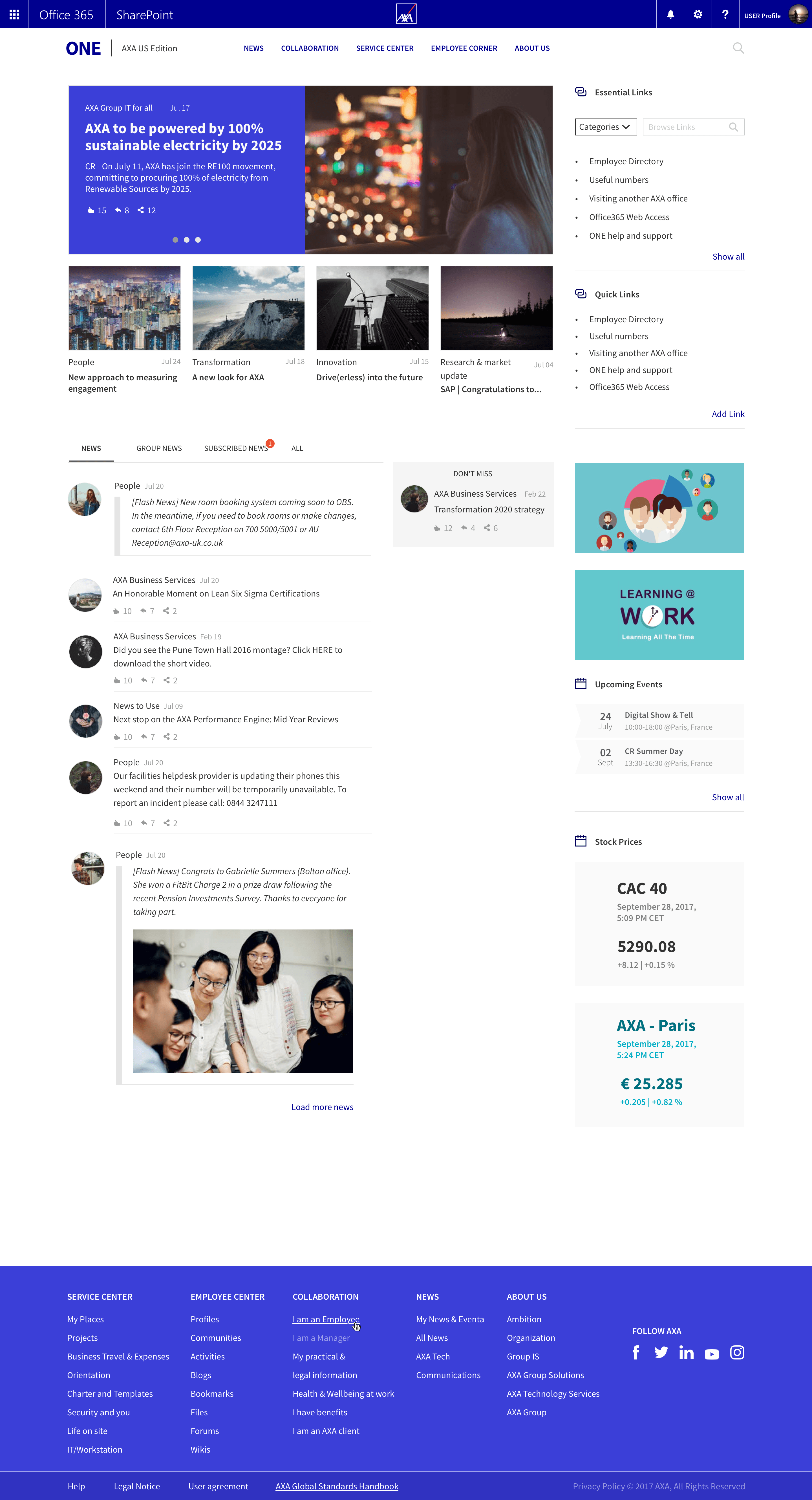 Axa One intranet responsive redesign